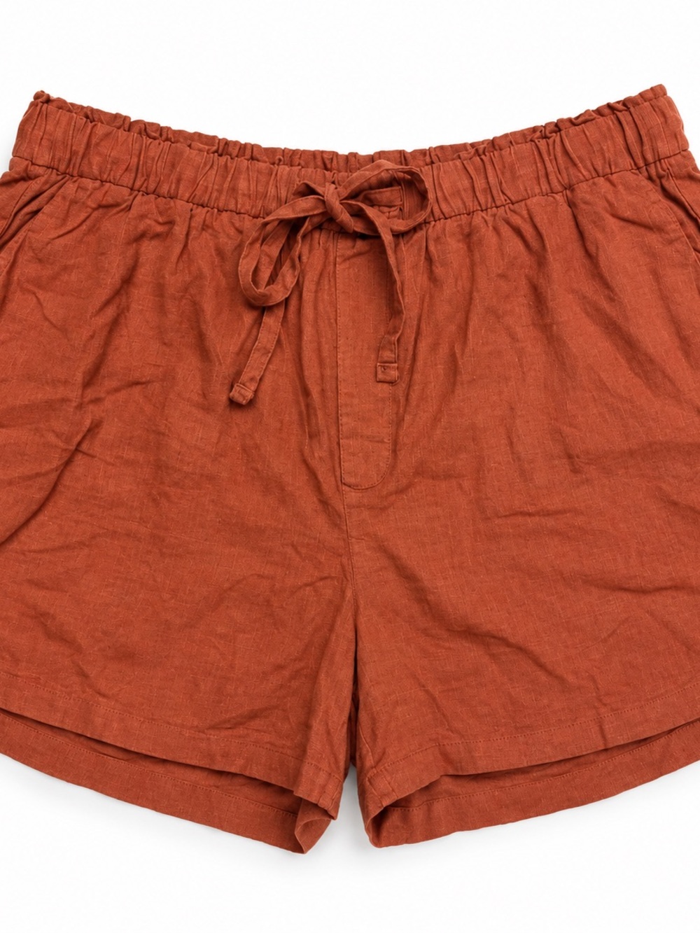 Ava & Viv 1X Linen Blend Shorts Terracotta Rust Drawstring Elastic Waist Pockets